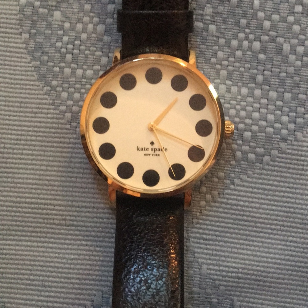 Kate Spade Watch. Black Leather Band. YG PVD Case